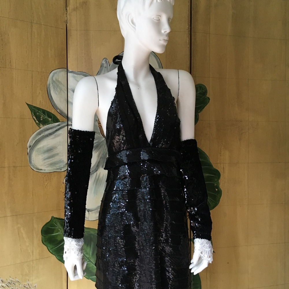 Tea Fashion black sequins cocktail New Years party evening dress